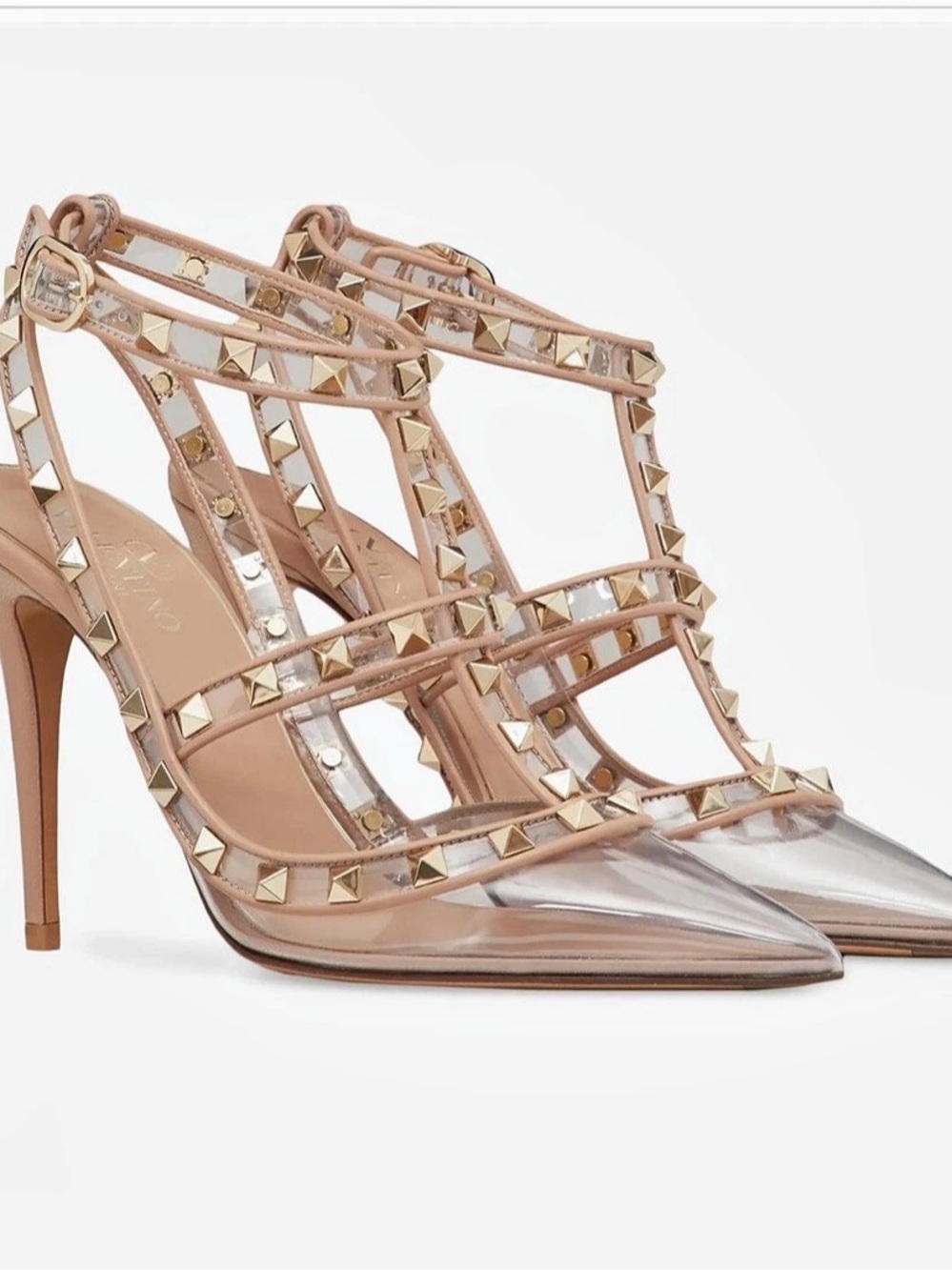 Valentino Garavani Rockstud Heels Pink. Transparent Polymer 100MM. Size 39.